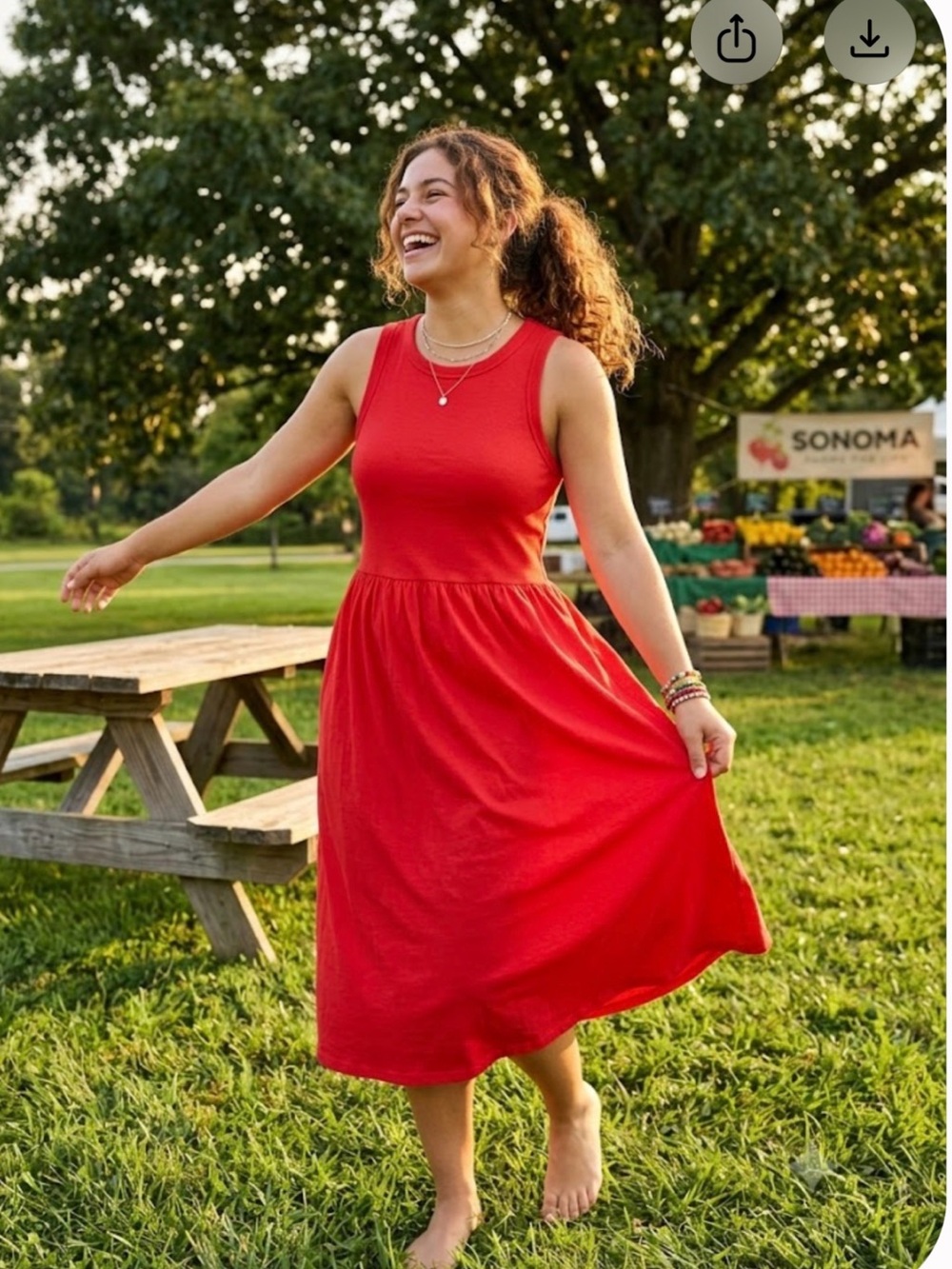 Sonoma Bright Red Sleeveless Midi Dress